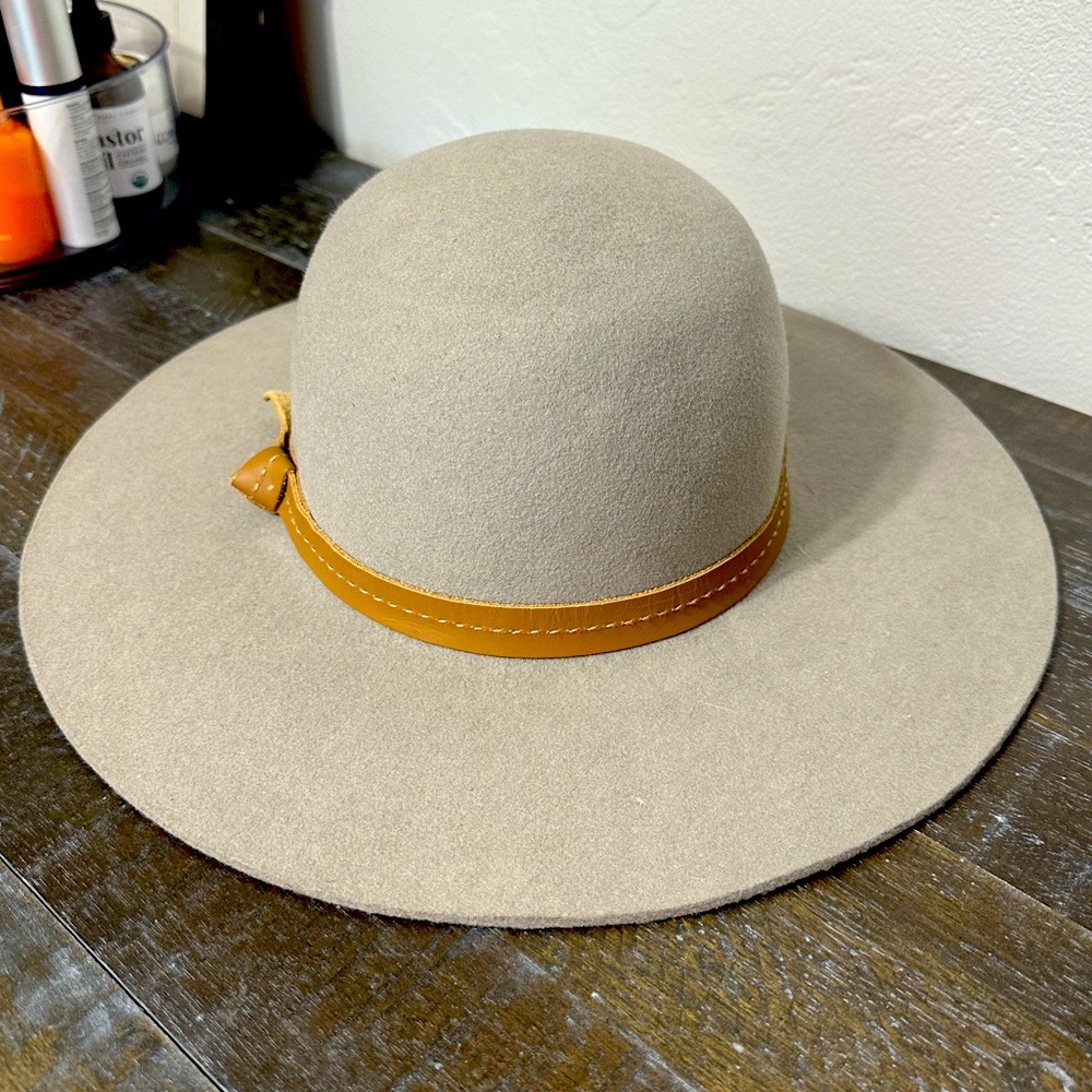 Hat Attack Wide Brim Hat with Leather Detail.